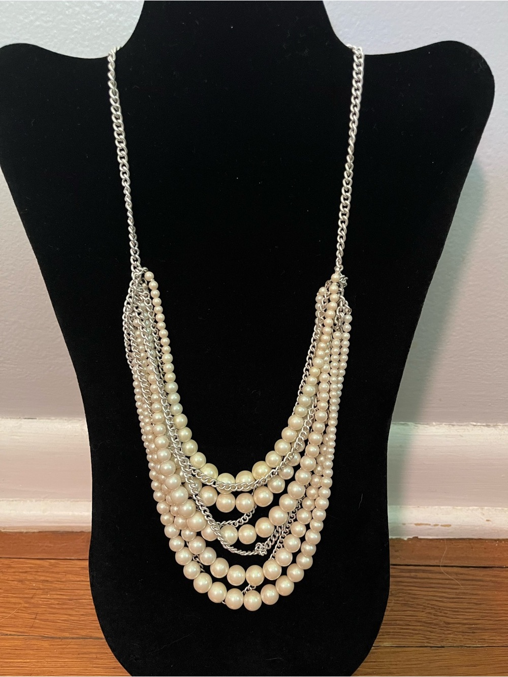 Banana Republic Pearl Multi-Strand Necklace with Silver Chains